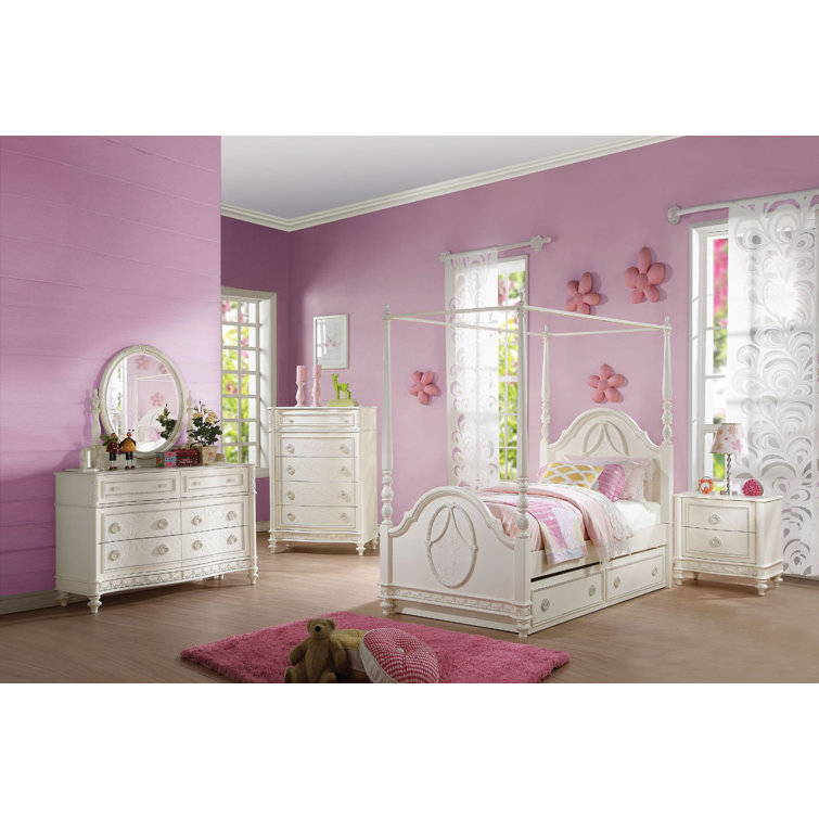 Direct Marketplace Dorothy Twin Solid Wood and Upholstered Canopy Bed